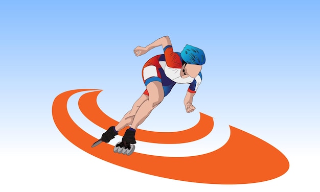 La chica es una atleta en patines y un casco Ilustración vectorial