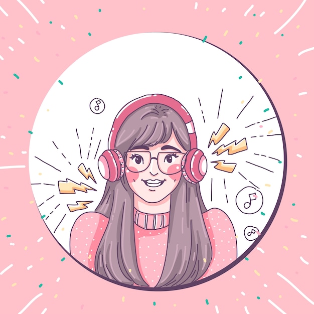 Chica escucha diseño de personajes de música