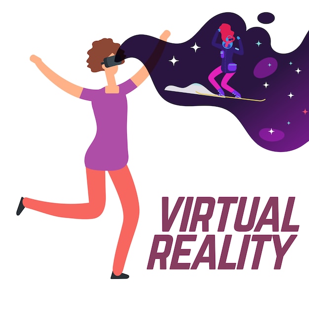 Chica esquiando con gafas de realidad virtual