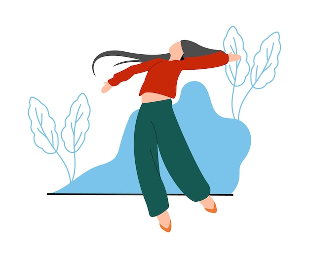 una chica está acostada en una repisa con plantas y un fondo azul