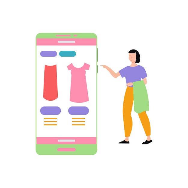 La chica está comprando ropa en línea.