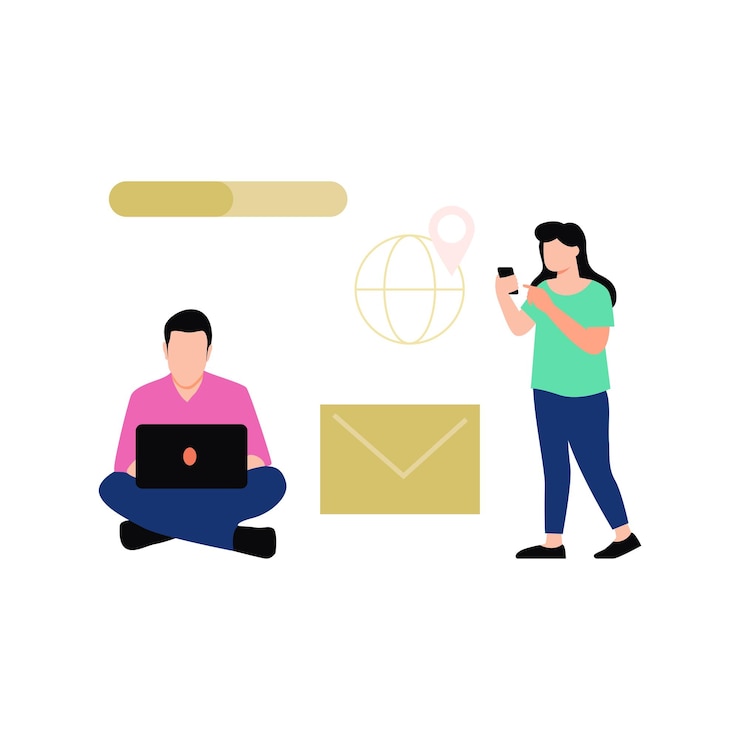 Vector la chica está comprobando la ubicación del correo