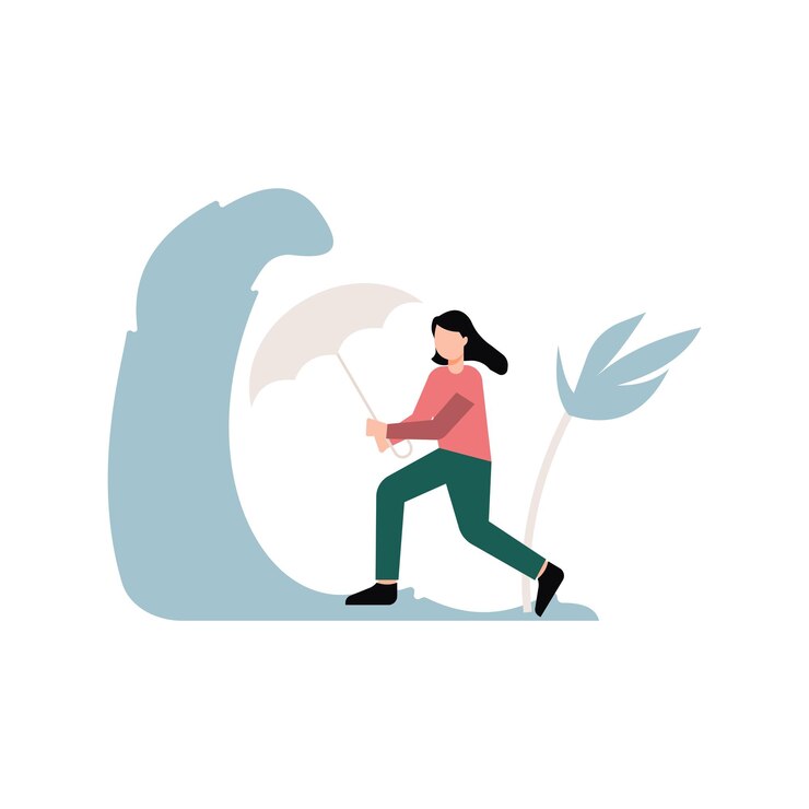 Vector la chica está corriendo con un paraguas.
