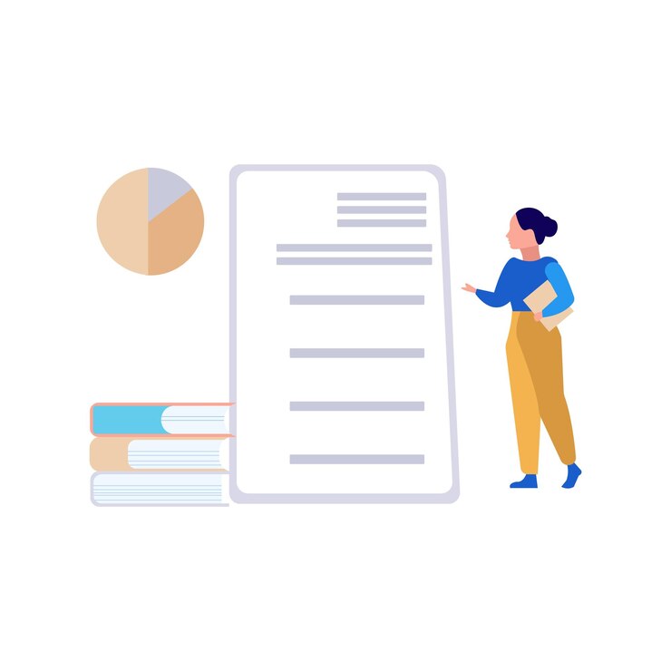 Vector una chica está escribiendo contenido en los libros