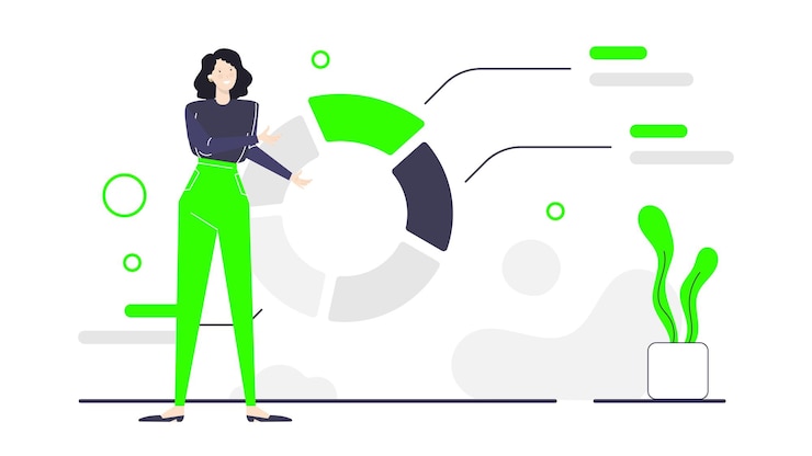 Vector una chica está explicando sobre el aumento de los negocios