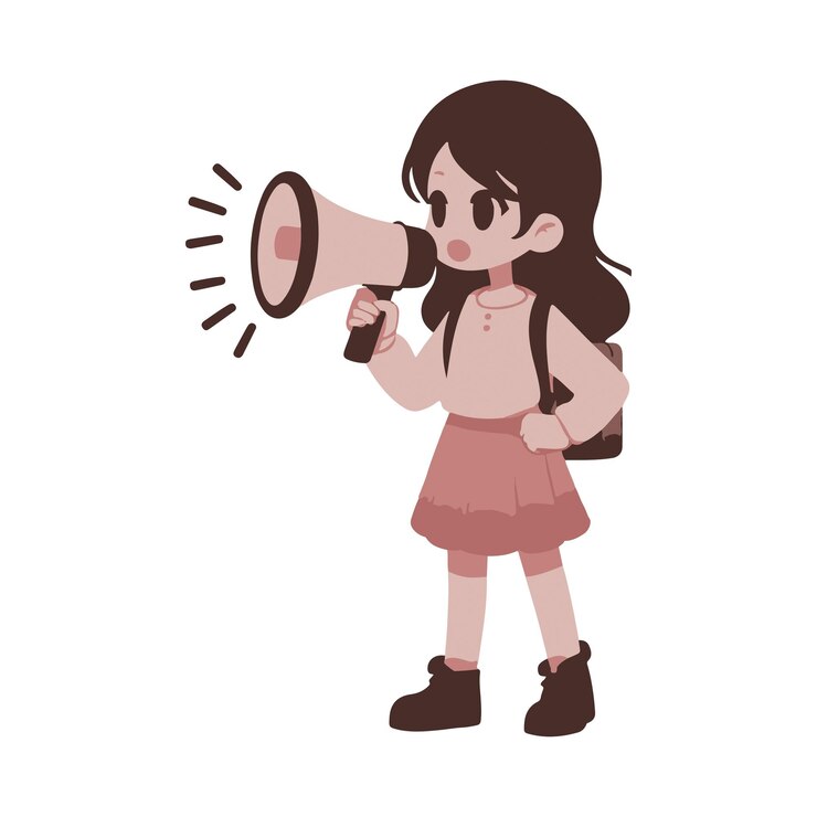 Una chica está hablando en un megáfono ilustración de arte vectorial