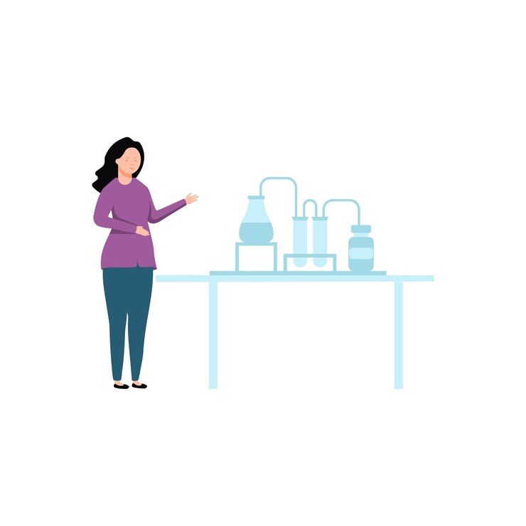 Vector una chica está haciendo experimentos en un laboratorio.