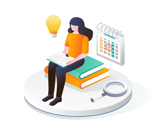 Chica está leyendo un libro y tiene una idea.