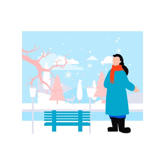 La chica está de pie en la nieve