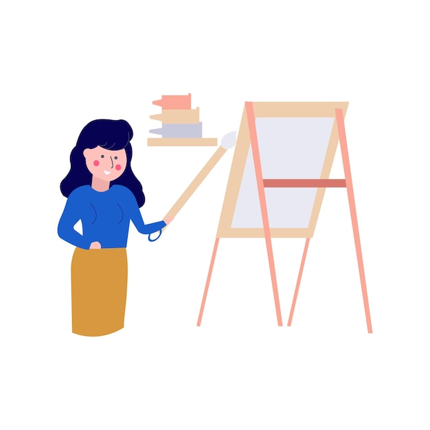 La chica está pintando en el tablero.