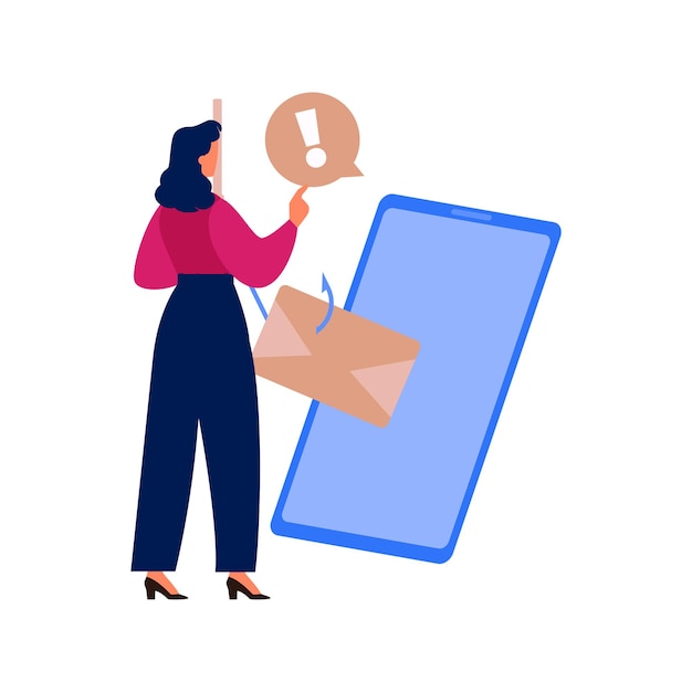 Una chica está señalando el correo en un teléfono móvil