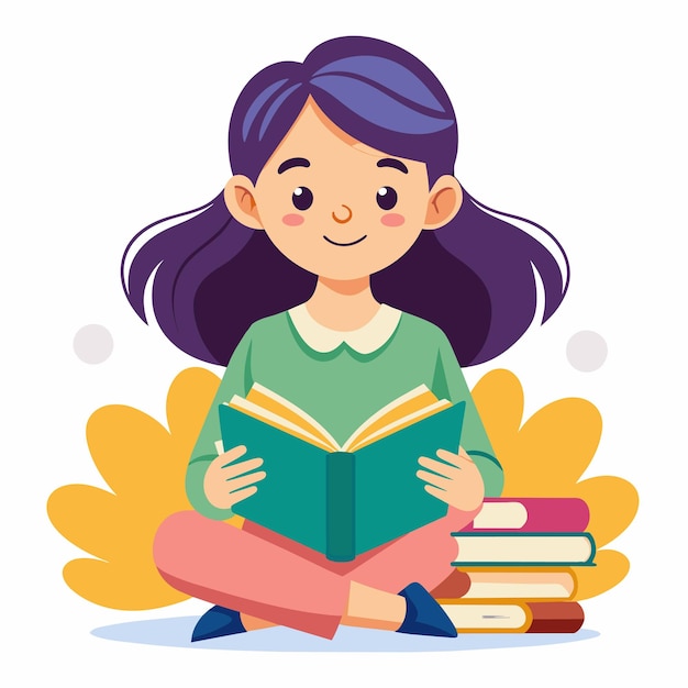 una chica está sentada con libros en su regazo y las palabras cita una cita