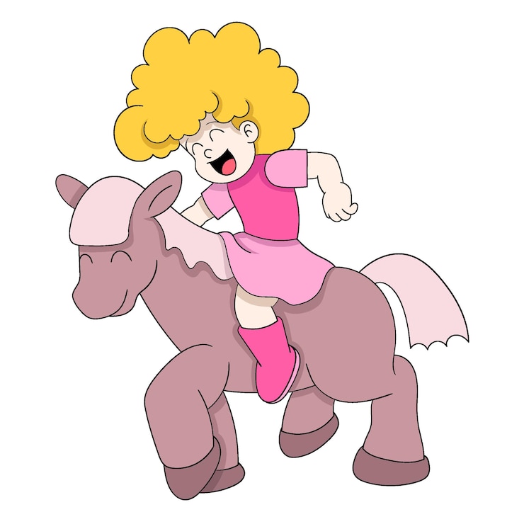 Vector chica está teniendo una feliz fantasía de montar un mini pony