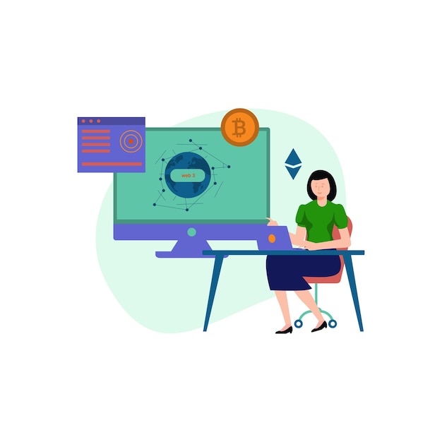 La chica está trabajando en bitcoin y ethereum.