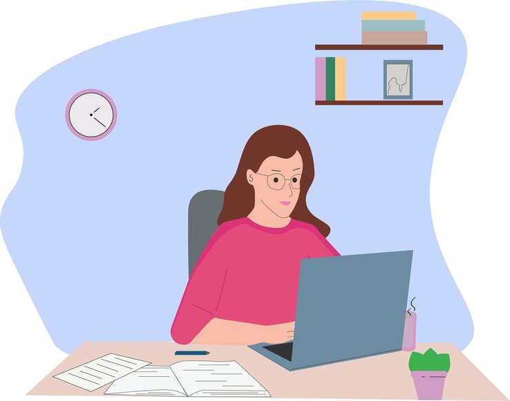 una chica estudiando en una computadora portátil