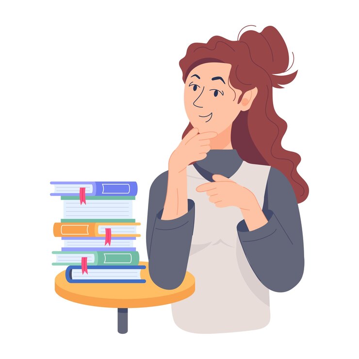 Vector chica estudiando libros ilustración plana
