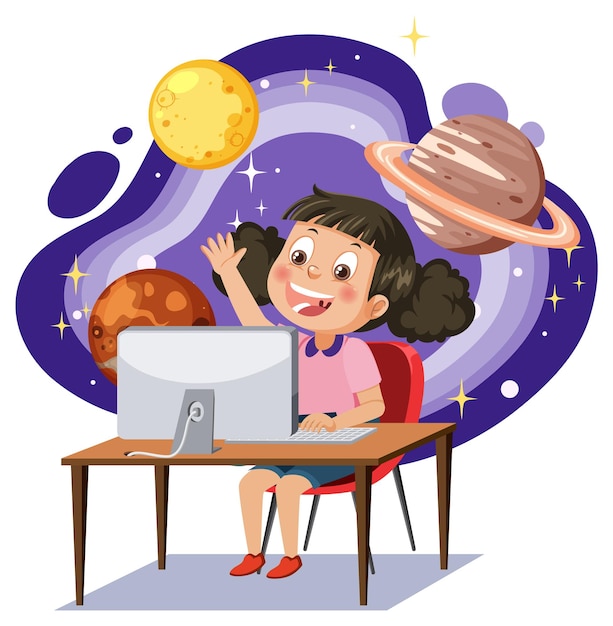 Chica estudiante aprendiendo astronomía