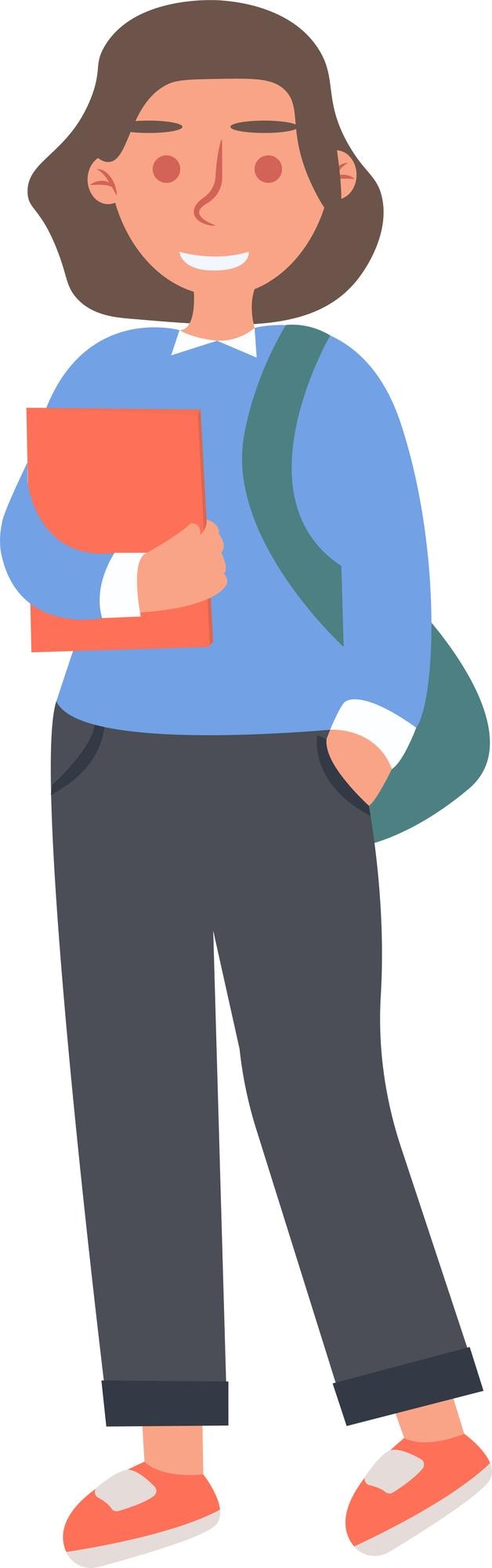 Vector chica estudiante con libros en sus manos