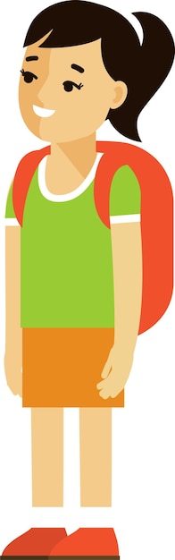 Chica estudiante de primaria con mochila en estilo plano