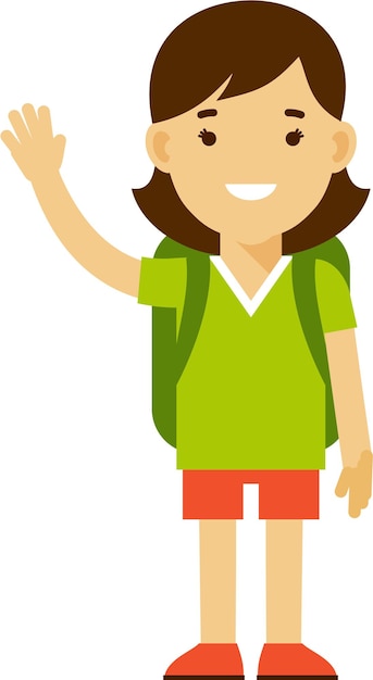 Chica estudiante de primaria de pie en estilo plano