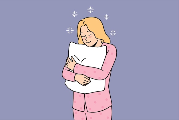Vector chica feliz en pijama con almohada