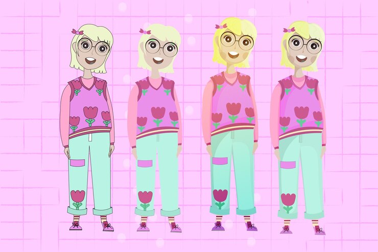 Vector chica femenina con ojos grandes con gafas ilustración tela causal