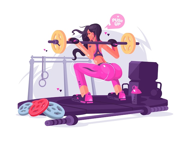 Vector chica fitness en gimnasio