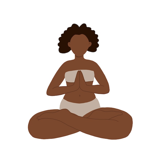 Chica fitness hace entrenamiento de yoga, sentada en postura de loto, pose lograda, asana para meditación, ejercicio de respiración