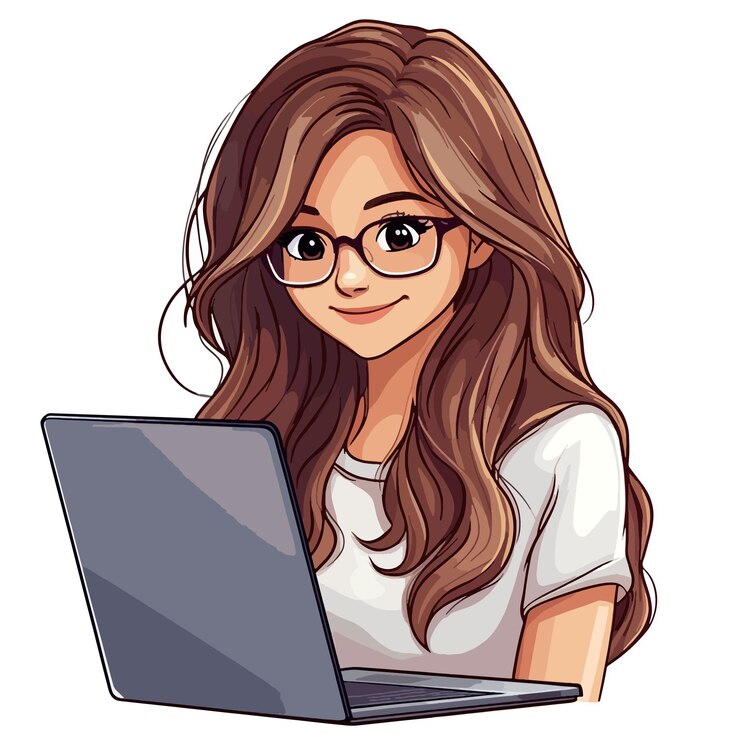 Vector una chica con gafas y una computadora portátil