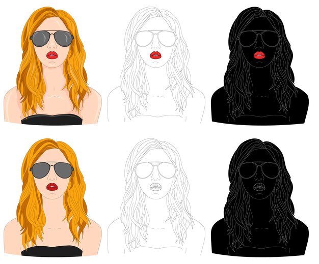 Vector chica con gafas de sol para la industria de viajes y descanso de maquillaje de moda