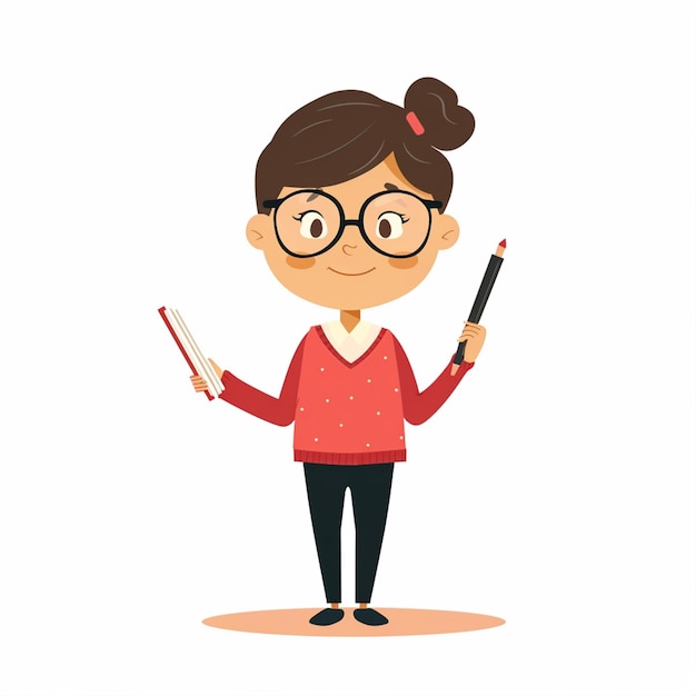 una chica con gafas sosteniendo un lápiz y una foto de una chica sosteniendo una marca