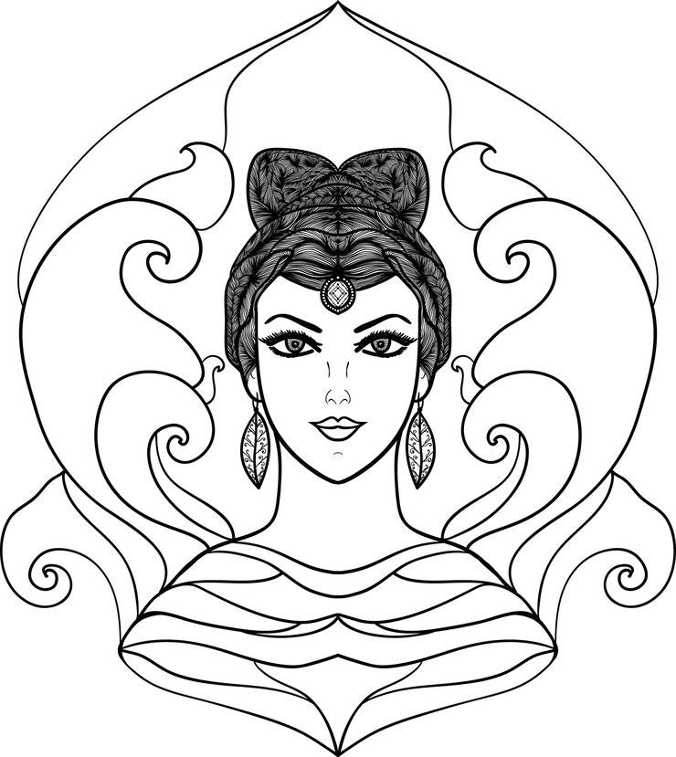 Vector chica guapa retrato de niña dibujada a mano