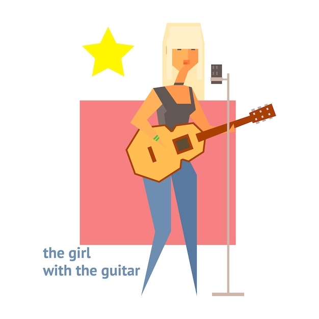 Vector chica con la guitarra figura abstracta ilustración vectorial plana con texto