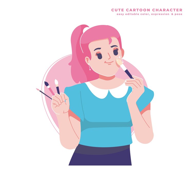 Vector chica y hacer un personaje de dibujos animados lindo