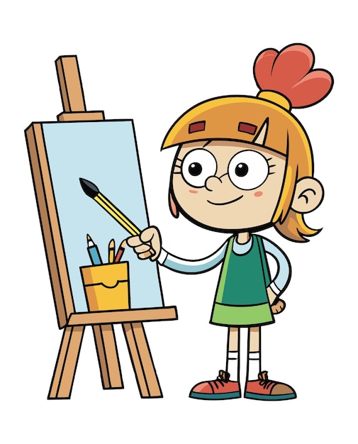 Una chica haciendo una pintura en una ilustración de dibujos animados