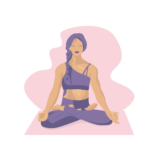 Chica haciendo yoga en posición de loto Ilustración conceptual para la meditación del yoga relajar la vida sana