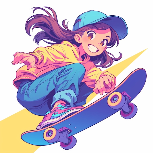 Vector una chica henderson monta una patineta de estilo libre en estilo de dibujos animados