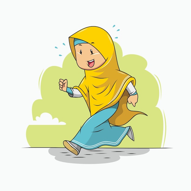 La chica del hijab está trotando
