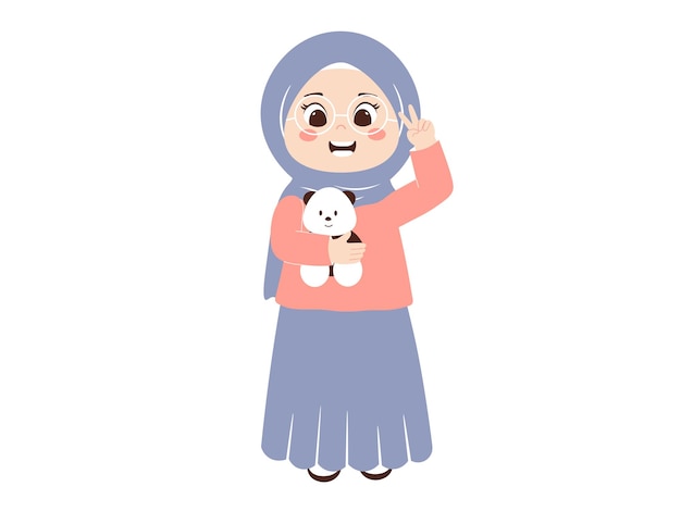 Chica con hijab con juguete de panda