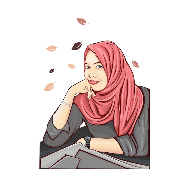 Vector chica hijab en ofice