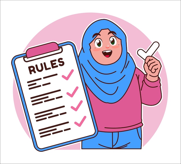 Chica en Hijab sosteniendo tablero de reglas