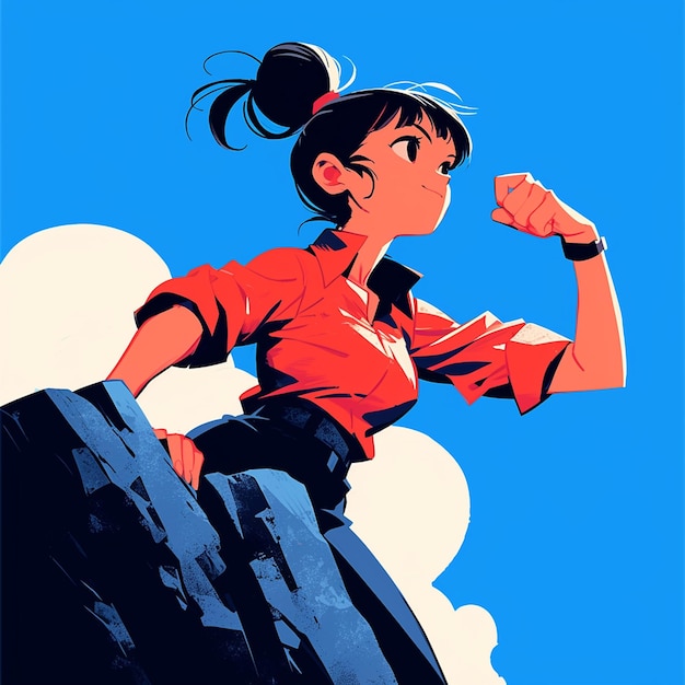 Una chica de Hong Kong sube a un acantilado al estilo de los dibujos animados