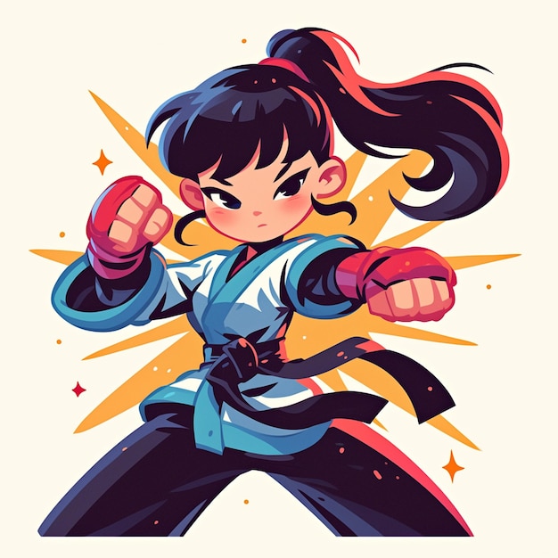 Una chica de jakarta practica el pencak silat al estilo de las caricaturas