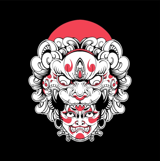 Chica japonesa máscara de tigre arte vectorial