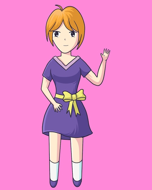 Chica joven anime estilo chibi personajes manga comic japón moda vector ilustración diseño