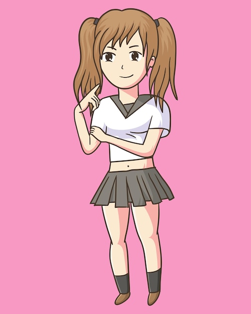 chica joven anime estilo chibi personajes manga comic japón moda vector ilustración diseño