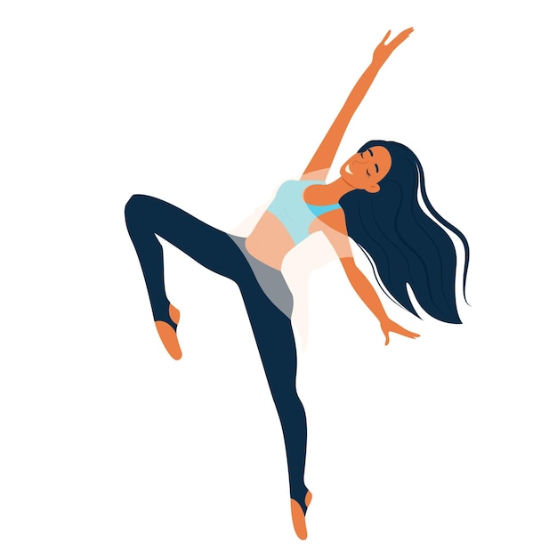 Vector chica joven bailando bailarina de danza moderna en pose elegante ilustración de vector de personaje femenino