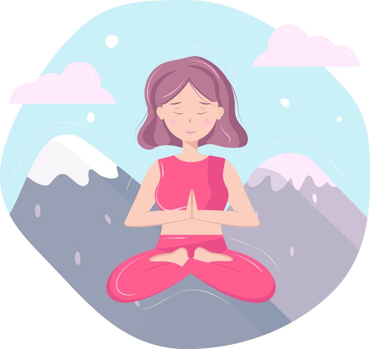 Vector chica joven haciendo yoga al aire libre en las montañas lotus yoga pose