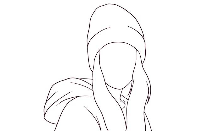 Chica joven con ilustración de vector de estilo dibujado a mano con capucha