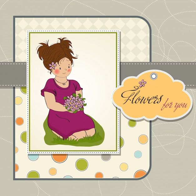 Vector chica joven con un ramo de flores